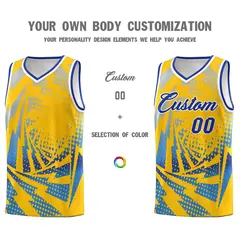 Gold Powder Blue Lightning Halftone Dot Basketball Jersey 3
