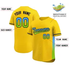 Gold Powder Blue-Neon Green Gradient Side Baseball Jersey 2