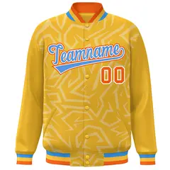 Gold Powder Blue-Orange Stripe Graffiti Pattern Varsity Full-Snap Jacket 3