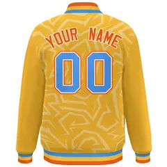 Gold Powder Blue-Orange Stripe Graffiti Pattern Varsity Full-Snap Jacket 4