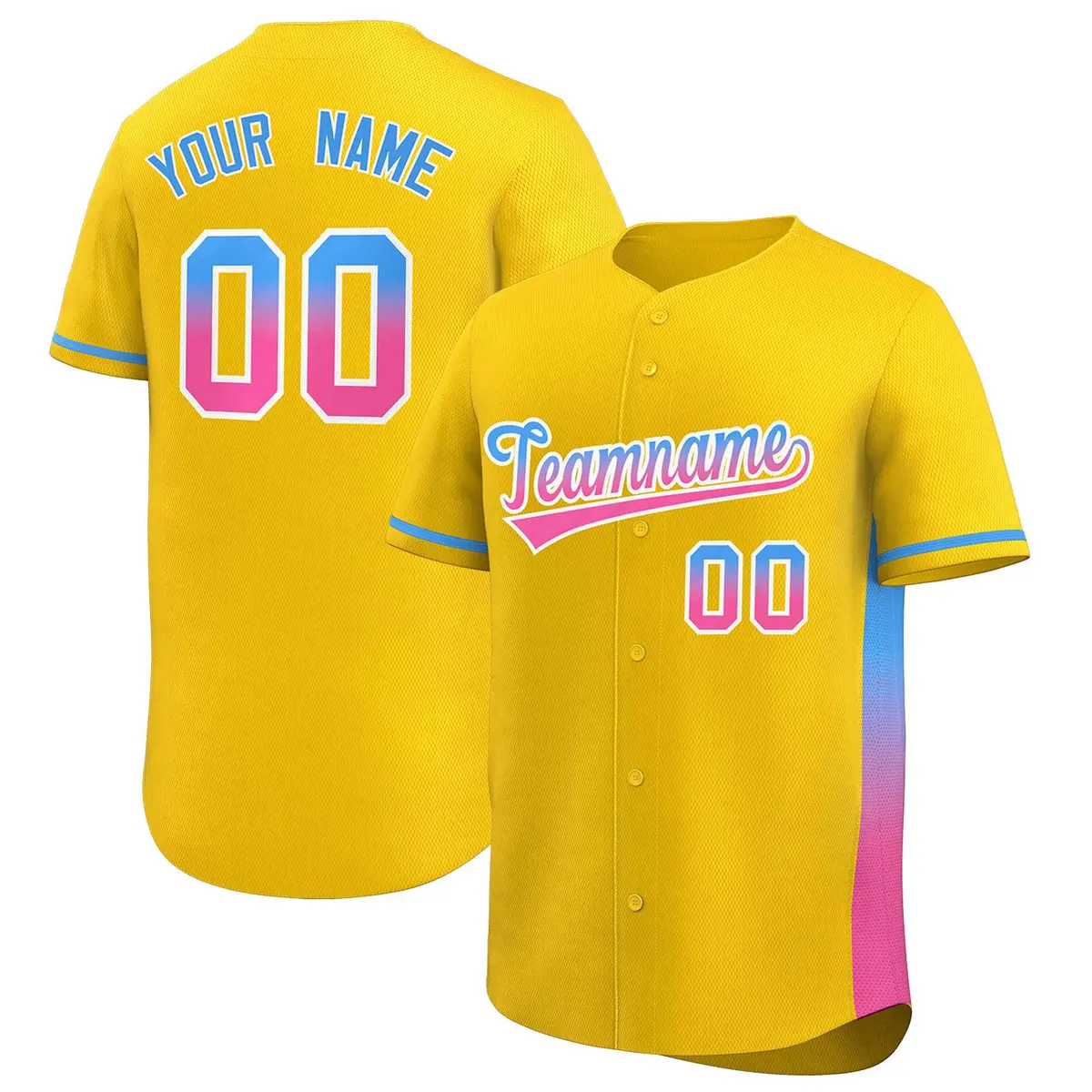 Gold Powder Blue-Pink Gradient Side Baseball Jersey