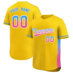 Gold Powder Blue-Pink Gradient Side Baseball Jersey