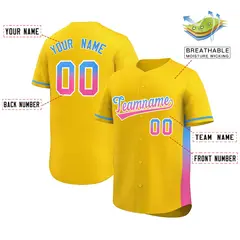 Gold Powder Blue-Pink Gradient Side Baseball Jersey 2