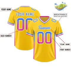 Gold Powder Blue Pink Gradient Sides Football Jersey 2