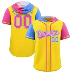 Gold Powder Blue Pink Split Raglan Baseball Hoodie Jersey 1