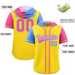 Gold Powder Blue Pink Split Raglan Baseball Hoodie Jersey 2