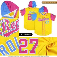 Gold Powder Blue Pink Split Raglan Baseball Hoodie Jersey 5