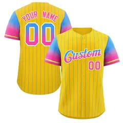 Gold Powder Blue Pink-White Stripe Gradient Baseball Jersey
