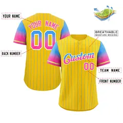Gold Powder Blue Pink-White Stripe Gradient Baseball Jersey 2