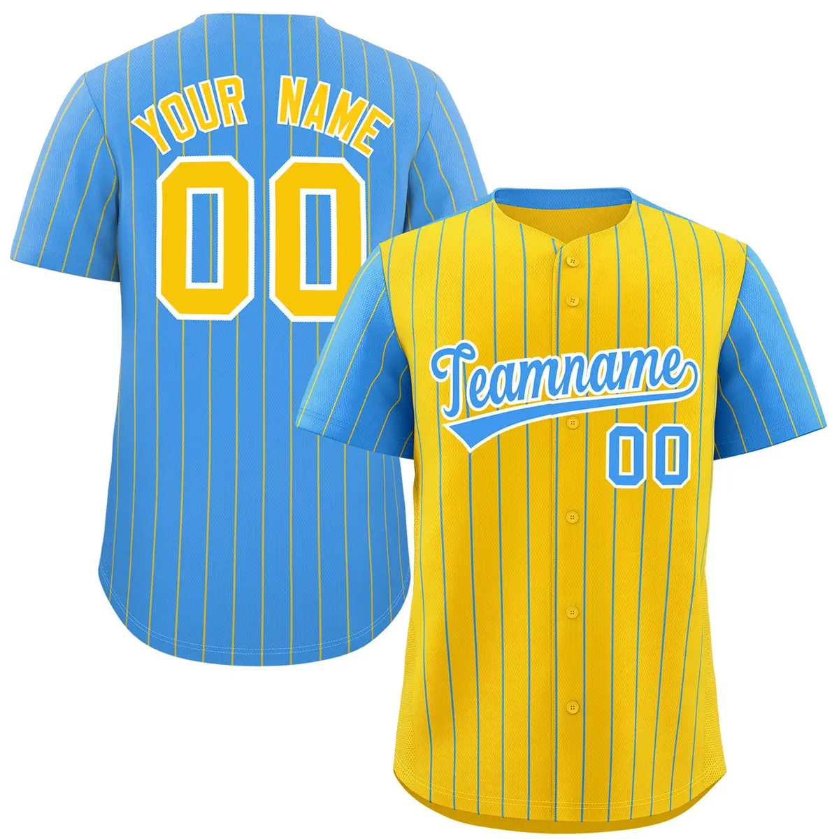 Gold Powder Blue Pinstripe Raglan Baseball Jersey