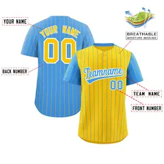 Gold Powder Blue Pinstripe Raglan Baseball Jersey 2