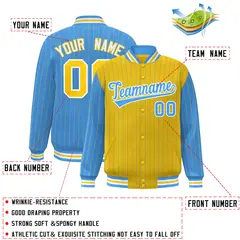 Gold Powder Blue Pinstripe Raglan Varsity Letterman Baseball Jacket 2