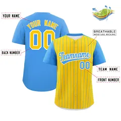 Gold Powder Blue Pinstripe Two-Tone Baseball Jersey 2