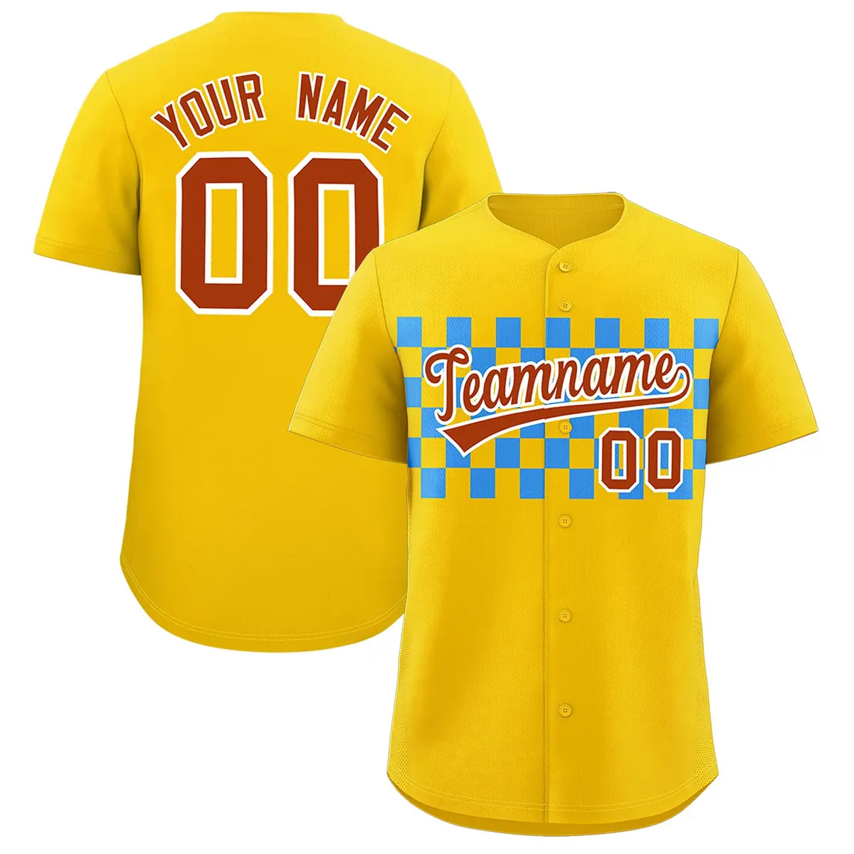 Gold Powder Blue Plaid Fashion Authentic Baseball Jersey