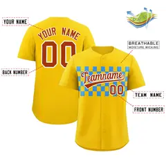 Gold Powder Blue Plaid Fashion Authentic Baseball Jersey 2