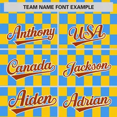 Gold Powder Blue Plaid Fashion Authentic Baseball Jersey 3