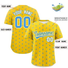 Gold Powder Blue Polka Dot Graffiti Baseball Jersey 2