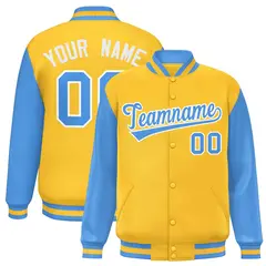 Gold Powder Blue Raglan Varsity Letterman Baseball Jacket