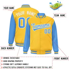 Gold Powder Blue Raglan Varsity Letterman Baseball Jacket 2