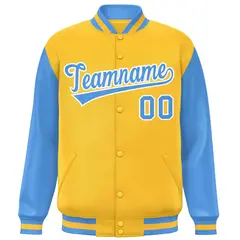 Gold Powder Blue Raglan Varsity Letterman Baseball Jacket 3