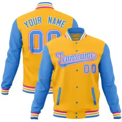 Gold Powder Blue Raglan Varsity Letterman Baseball Jacket 1
