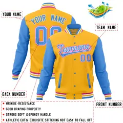 Gold Powder Blue Raglan Varsity Letterman Baseball Jacket 4