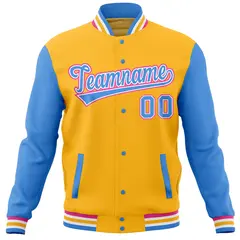 Gold Powder Blue Raglan Varsity Letterman Baseball Jacket 5