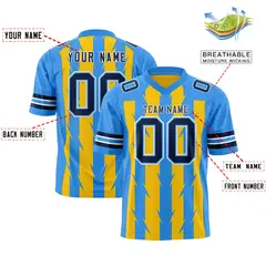 Gold Powder Blue Razr Stripe Graffiti Flag Football Jersey 2