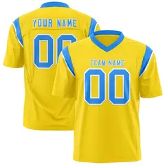 Gold Powder Blue Shoulder Cut Two-Tone Flag Football Jersey 1
