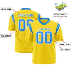 Gold Powder Blue Shoulder Cut Two-Tone Flag Football Jersey 2