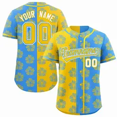 Gold Powder Blue Split Flower Graffiti Baseball Jersey 1