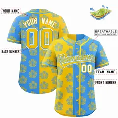 Gold Powder Blue Split Flower Graffiti Baseball Jersey 2