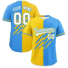 Gold Powder Blue Split Tiger Claw Scratch Baseball Jersey 1