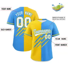 Gold Powder Blue Split Tiger Claw Scratch Baseball Jersey 2