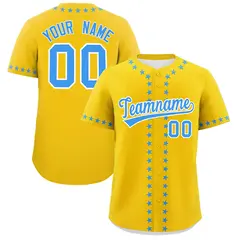 Gold Powder Blue Star Ribbing Authentic Baseball Jersey 1