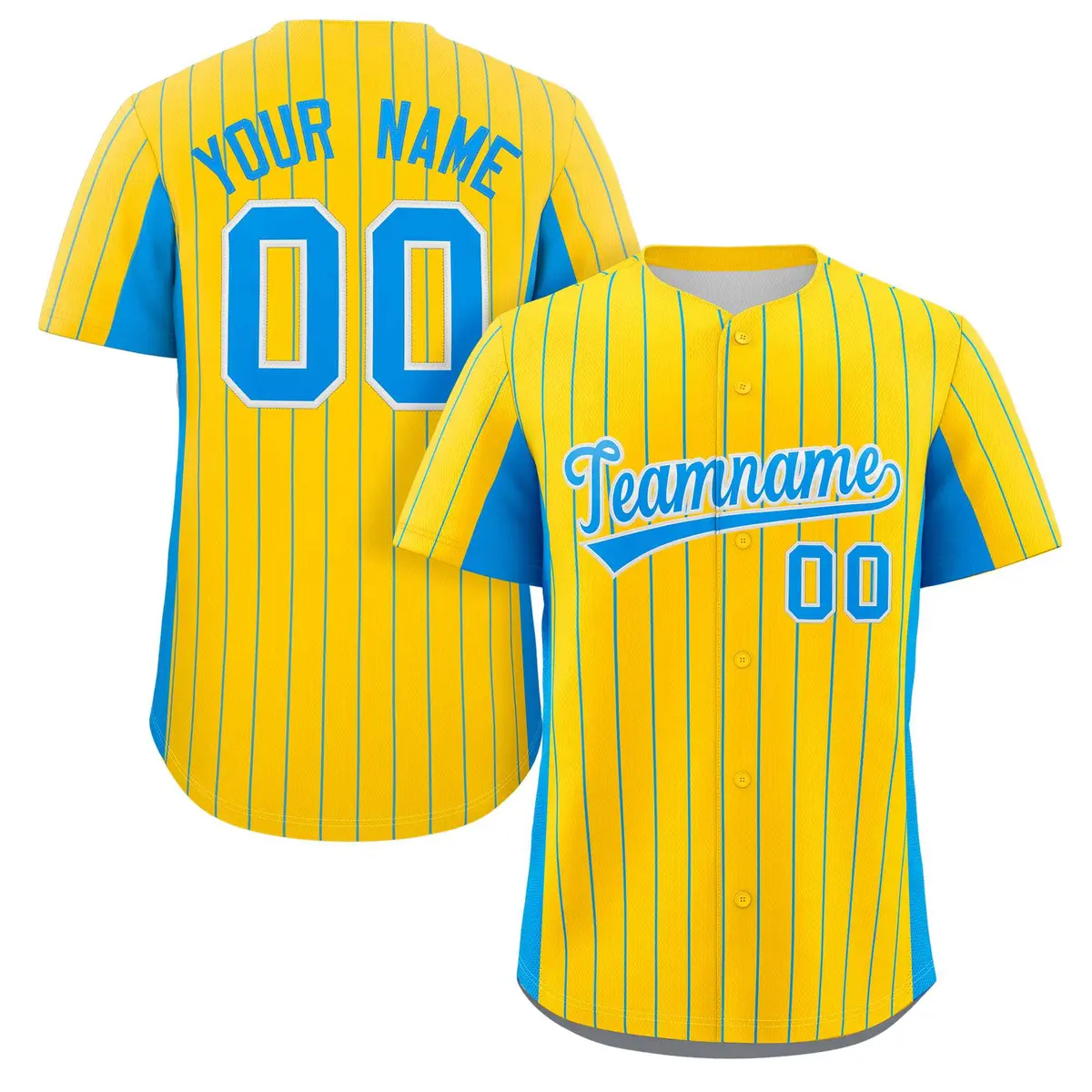 Gold Powder Blue Stripe Full Button Baseball Jersey