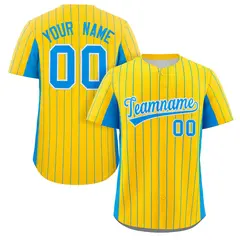Gold Powder Blue Stripe Full Button Baseball Jersey 1