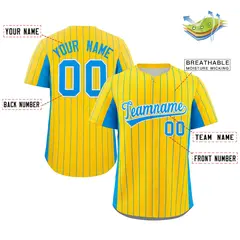 Gold Powder Blue Stripe Full Button Baseball Jersey 2
