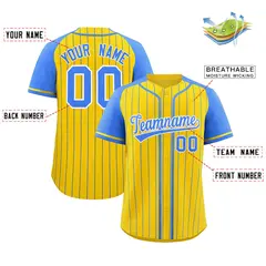Gold Powder Blue Stripe Raglan Baseball Jersey 2