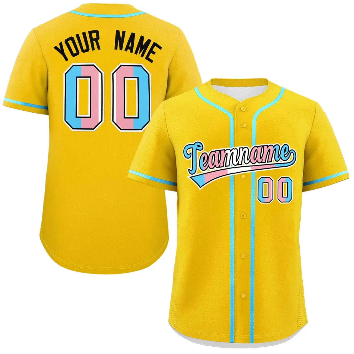 Gold Powder Blue Transgender Pride Month Baseball Jersey