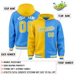 Gold Powder Blue Two Tone Split Varsity Letterman Hoodie Jacket 4