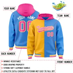 Gold Powder Blue Two Tone Split Varsity Letterman Hoodie Jacket 4