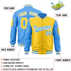 Gold Powder Blue Two-Tone Varsity Letterman Bomber Jacket 2