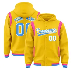 Gold Powder Blue Varsity Letterman Shoulder Color Block Jacket Hoodie 1