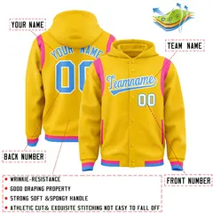 Gold Powder Blue Varsity Letterman Shoulder Color Block Jacket Hoodie 4