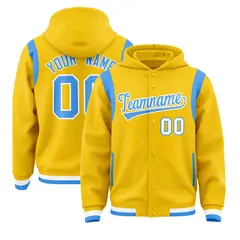 Gold Powder Blue Varsity Letterman Shoulder Color Block Jacket Hoodie 1