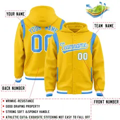 Gold Powder Blue Varsity Letterman Shoulder Color Block Jacket Hoodie 4