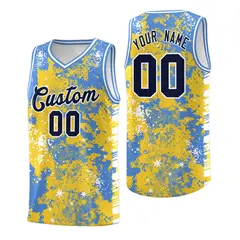 Gold Powder Blue Vice Burst Graffiti Stretch Basketball Jersey 1