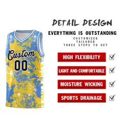 Gold Powder Blue Vice Burst Graffiti Stretch Basketball Jersey 2