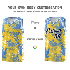 Gold Powder Blue Vice Burst Graffiti Stretch Basketball Jersey 3